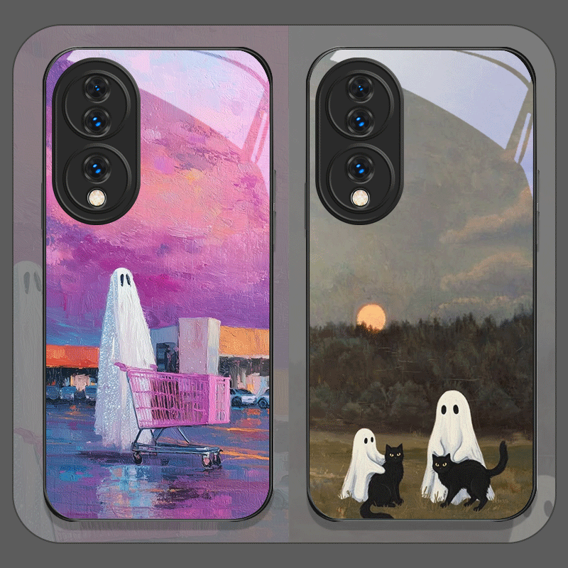 Huawei Nova 12 - 귀여운 만화 검은 고양이 유령 프린트